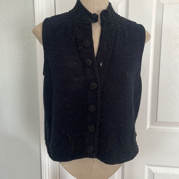 Lisa Nicholls sweater vest knit embellished beaded vintage black women size S